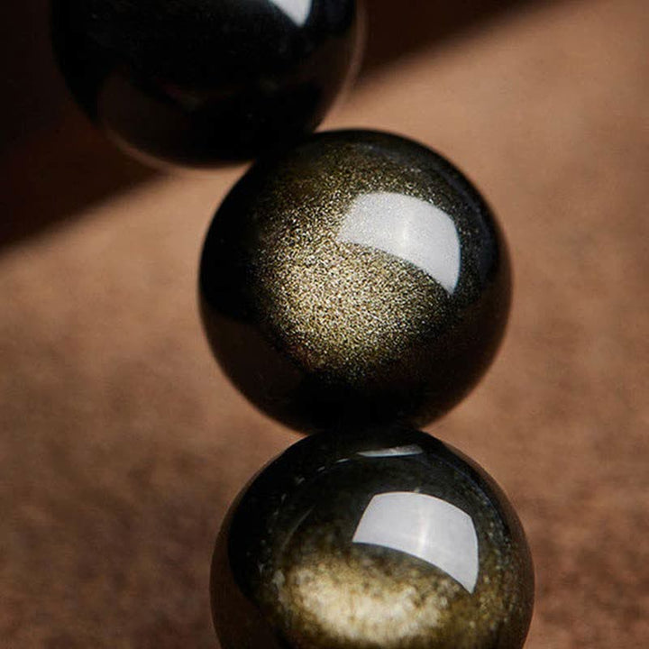 Buddha Stones Gold Sheen Obsidian PiXiu Cinnabar Om Mani Padme Hum Protection Bracelet - image 15