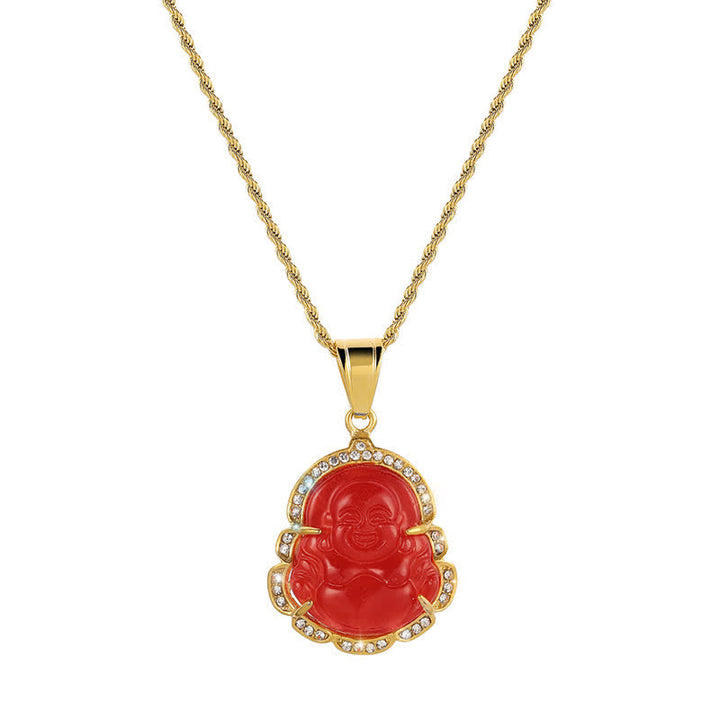 Buddha Stones 18K Gold Filled Laughing Buddha Jade Luck Necklace Chain Pendant - Red - image 13