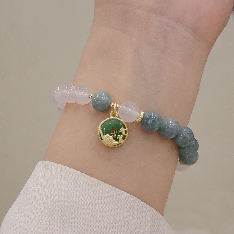 Buddha Stones White Agate Jade Lotus Flower Peace Buckle Protection Bracelet - image 9