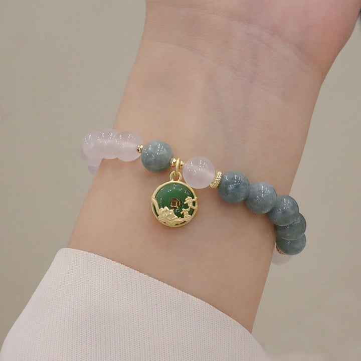 Buddha Stones White Agate Jade Lotus Flower Peace Buckle Protection Bracelet - image 9
