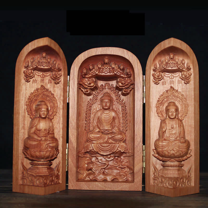 Avalokitesvara Kwan Yin Buddha Cherry Wood Compassion Home Decoration Altar - Three Buddha - image 8