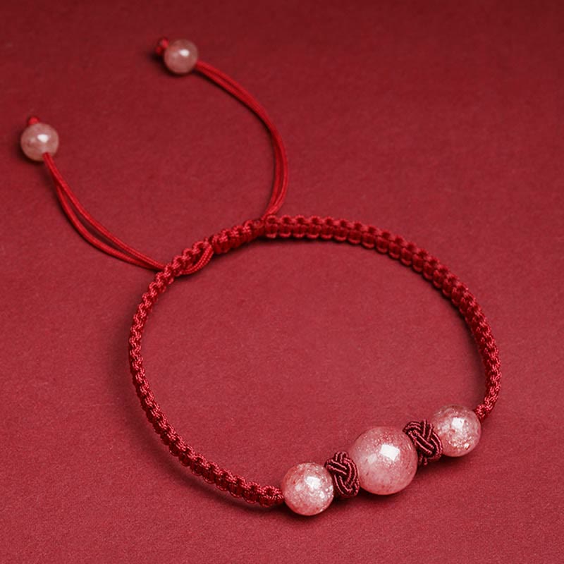 Buddha Stones Natural Strawberry Quartz Crystal Love Red String Weave Bracelet Anklet - image 4