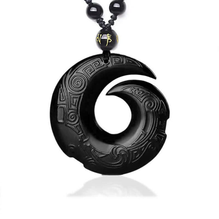 Buddha Stones Natural Black Obsidian Ice Obsidian Strength Necklace Pendant - Black Obsidian - image 0