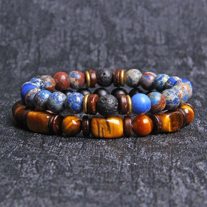Buddha Stones 2PCS Healing Crystal Emperor Stone Tiger Eye Bead Bracelet - image 2