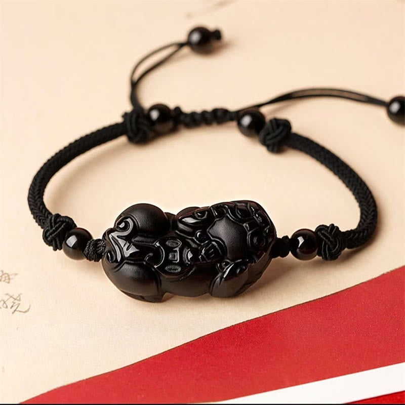 Buddha Stones Natural Obsidian Amethyst Citrine PiXiu Cooper Coin Wealth Bracelet - Black Obsidian(Purification♥Transformation) - image 5