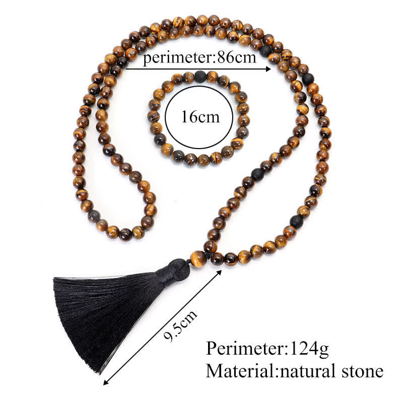 Buddha Stones 108 Beads Mala Tiger Eye Protection Tassel Bracelet - image 11