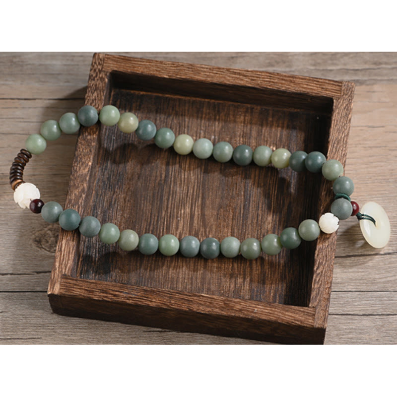 Buddha Stones Cyan Bodhi Seed Lotus Jade Peace Buckle Wisdom Double Wrap Bracelet - image 14
