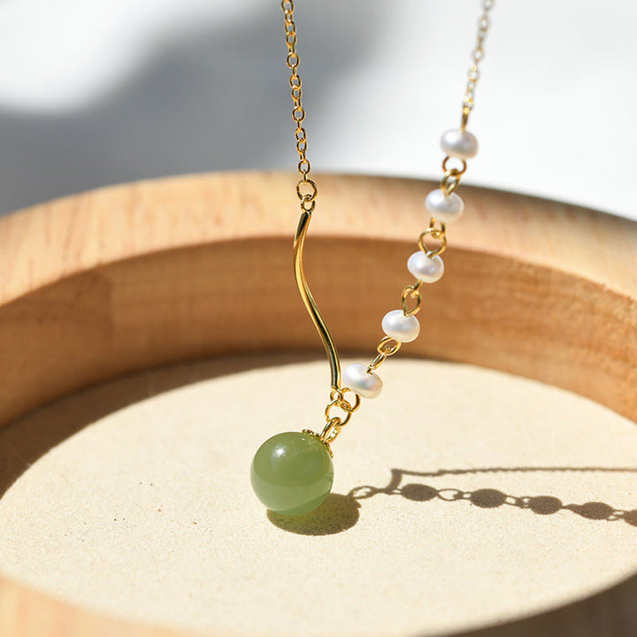 Buddha StonesNatural Hetian Jade Pearl Luck Bead Necklace Pendant - Hetian Jade(Prosperity♥Abundance) - image 0