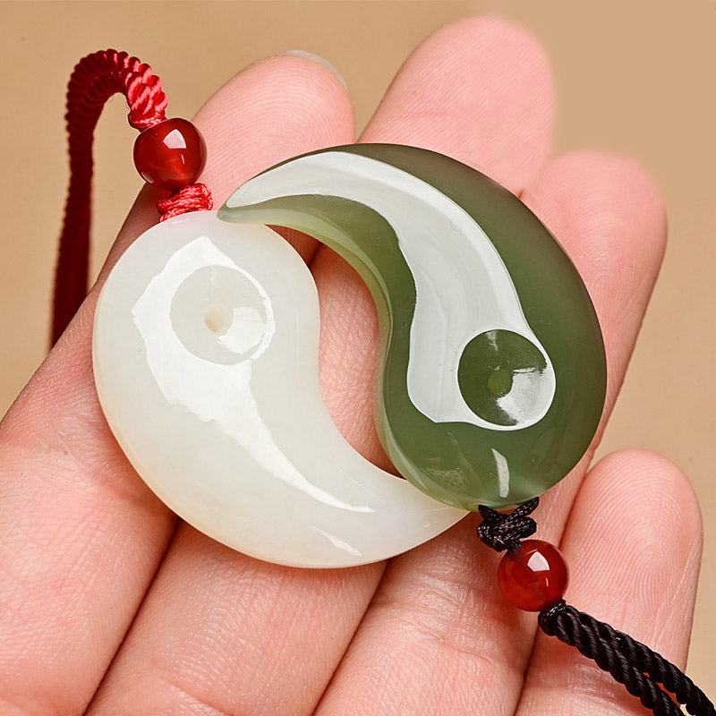Buddha Stones Yin Yang White Jade Cyan Jade Protection Blessing Necklace String Pendant - image 0