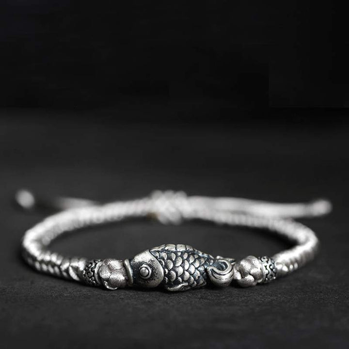 Buddha Stones Silver Luck Koi Fish Braided String Bracelet - Gray(Wrist Circumference 14-20cm) - image 11