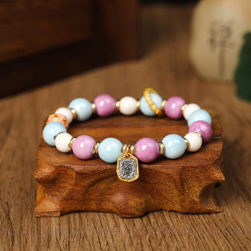 Buddha Stones Tibetan Zakiram Goddess of Wealth Rabbit Lion Head Charm Liuli Glass Incense Ash Porcelain Bead Protection Bracelet - Liuli Glass Bead Zakiram Goddess of Wealth - image 6
