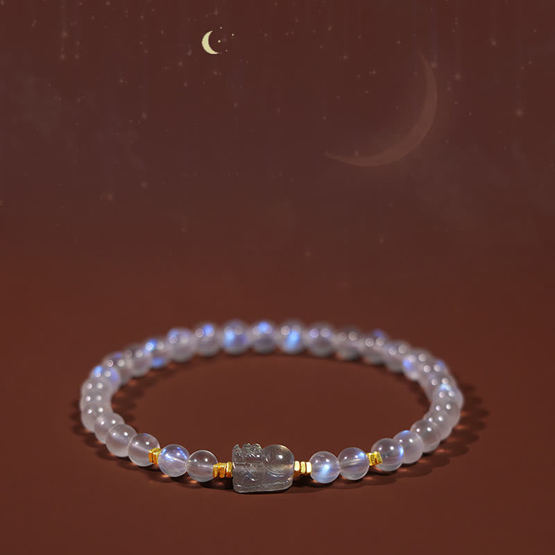 Buddha Stones 925 Sterling Silver Plated Gold Natural Moonstone PiXiu Healing Bracelet - image 9