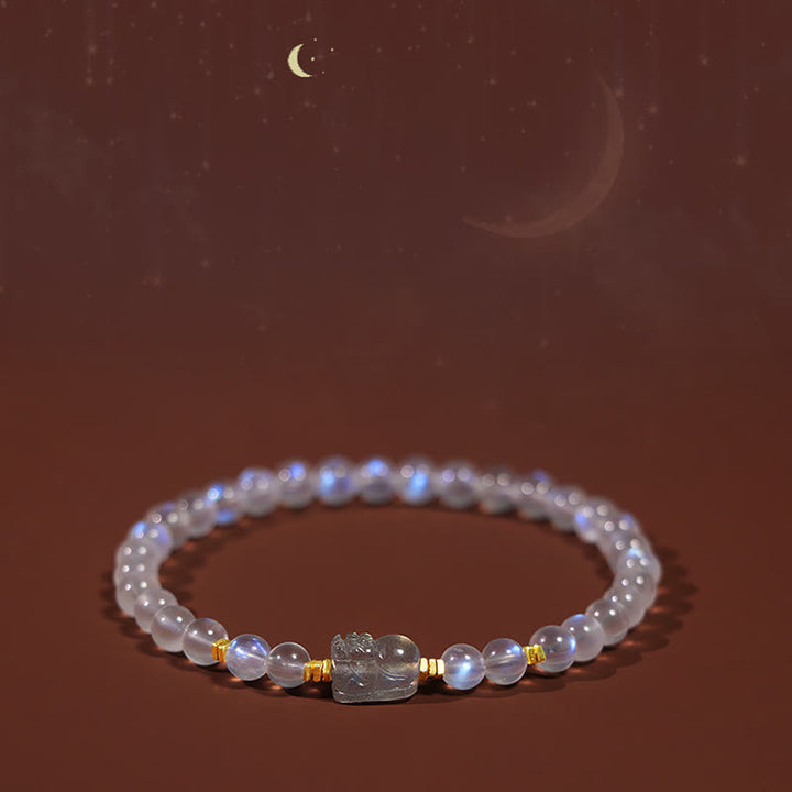 Buddha Stones 925 Sterling Silver Plated Gold Natural Moonstone PiXiu Healing Bracelet - image 9