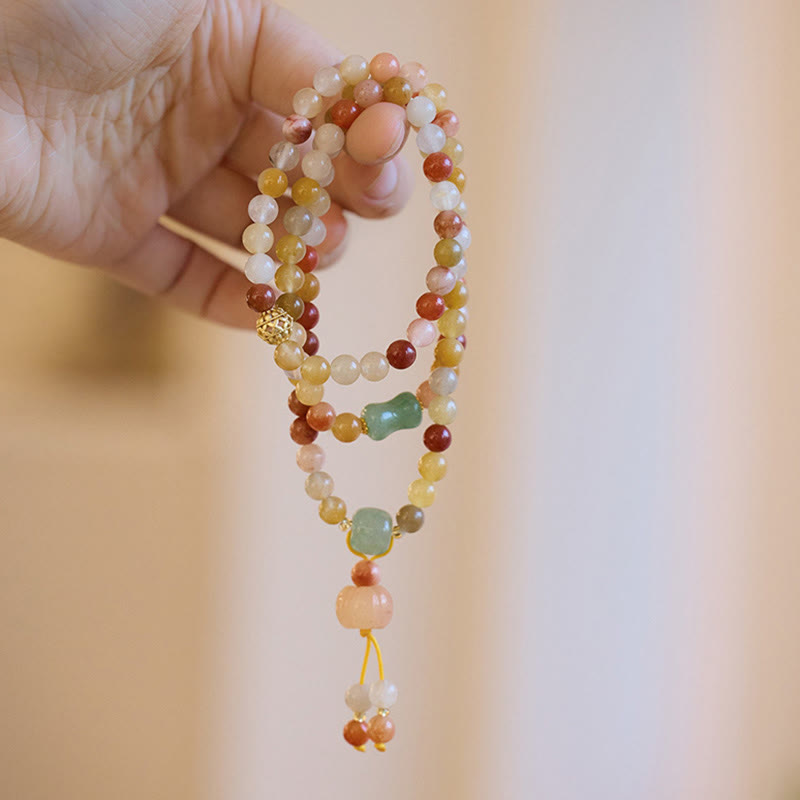Buddha Stones Natural Golden Silk Jade Pumpkin Charm Wealth Luck Triple Wrap Bracelet - image 1