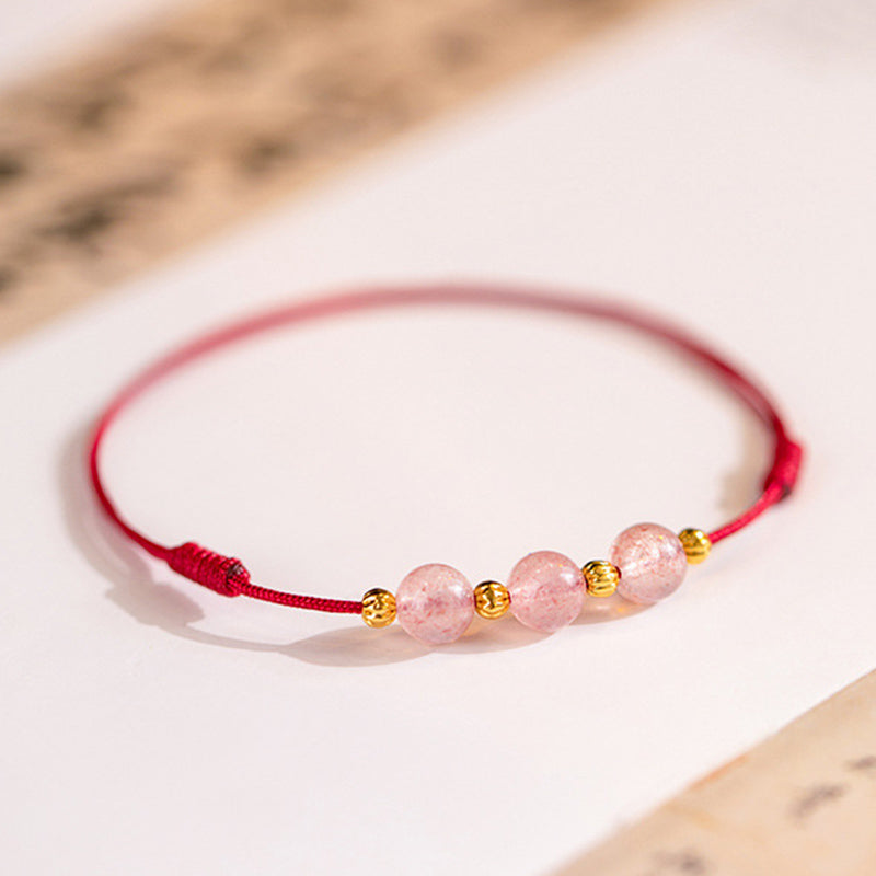 Buddha Stones Strawberry Crystal Beads Luck Red String Anklet - image 2