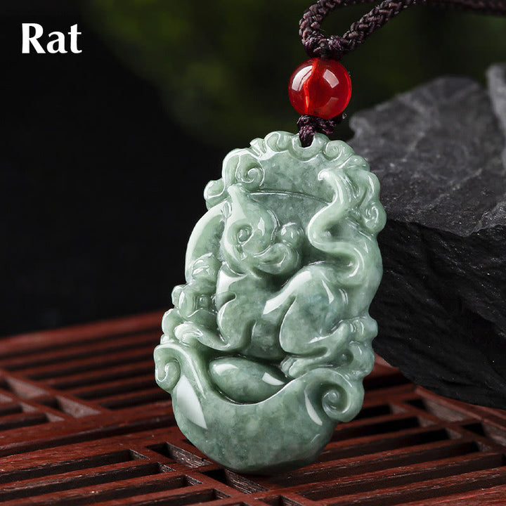 Buddha Stones Natural Jade 12 Chinese Zodiac Prosperity Necklace Pendant - Rat - image 5