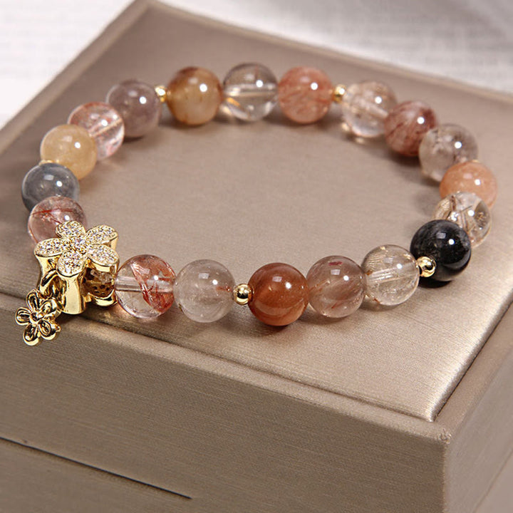 Buddha Stones Multicolored Rutilated Quartz Citrine Wealth Protection Flower Bracelet - image 3