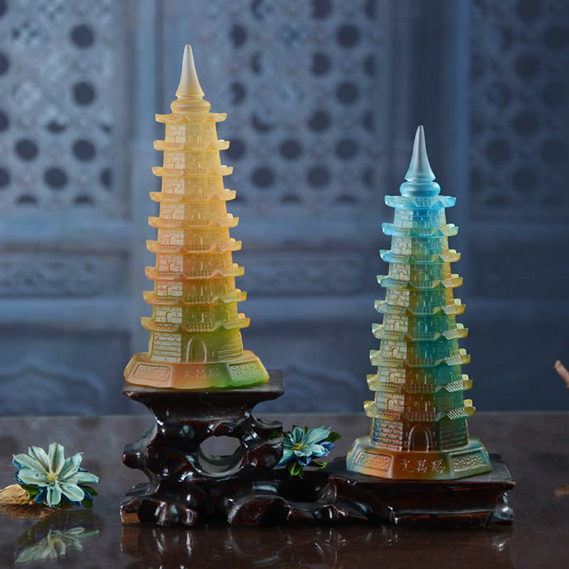Buddha Stones Feng Shui Wenchang Tower Handmade Liuli Crystal Pagoda Art Piece Luck Home Office Decoration - image 1