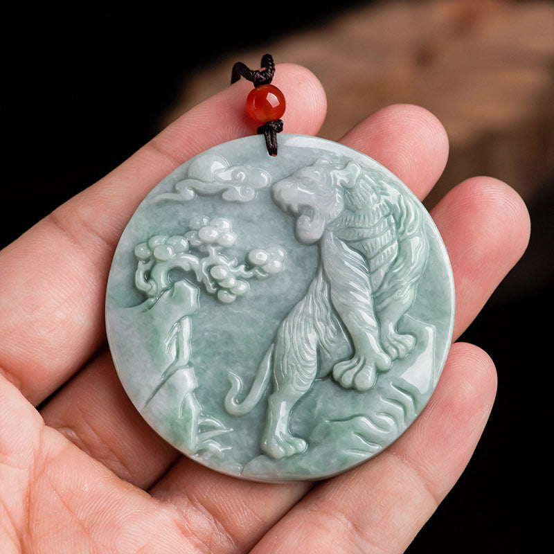 Buddha Stones Chinese Zodiac Tiger Jade Protection Necklace String Pendant - image 4