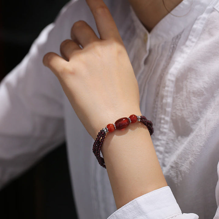 Buddha Stones Natural Garnet Red Agate Protection Triple Layer Bracelet - image 2