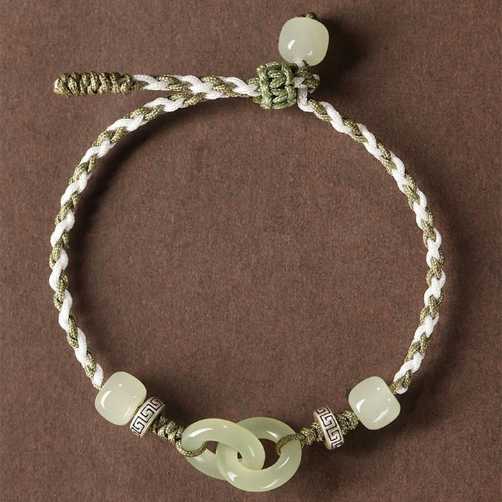Buddha Stones Natural Hetian Jade Peace Buckle Luck Braided Bracelet - image 3