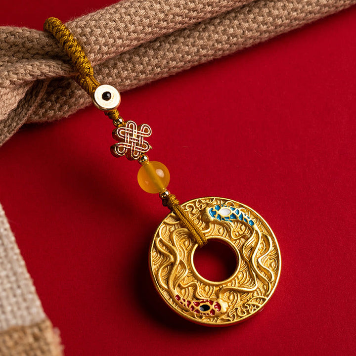 Buddha Stones Double Koi Fish Peace Buckle Wealth Luck Key Chain - image 2