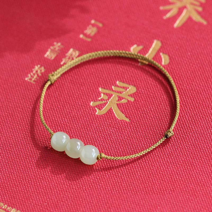 Buddha Stones Three Beads Jade Luck String Weave Bracelet - image 6