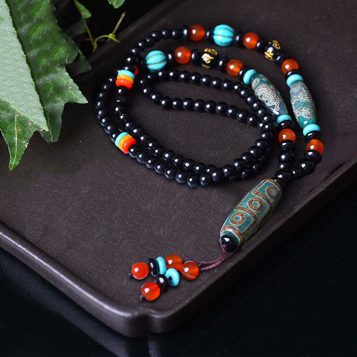 Buddha Stones Tibetan Nine-Eye Dzi Bead Dragon Pattern Om Mani Padme Hum Protection Necklace Pendant - image 2