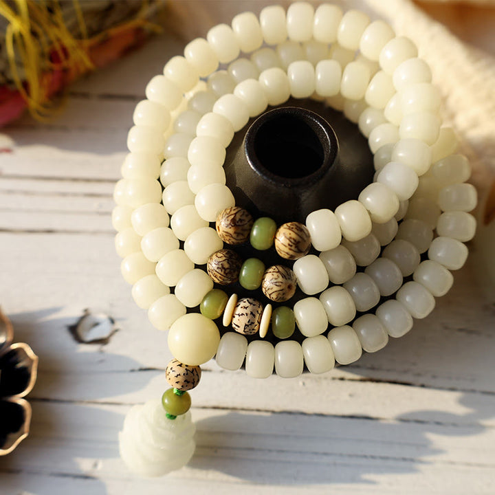 Buddha Stones White Jade Bodhi Lotus Mala Harmony Necklace Bracelet - image 3