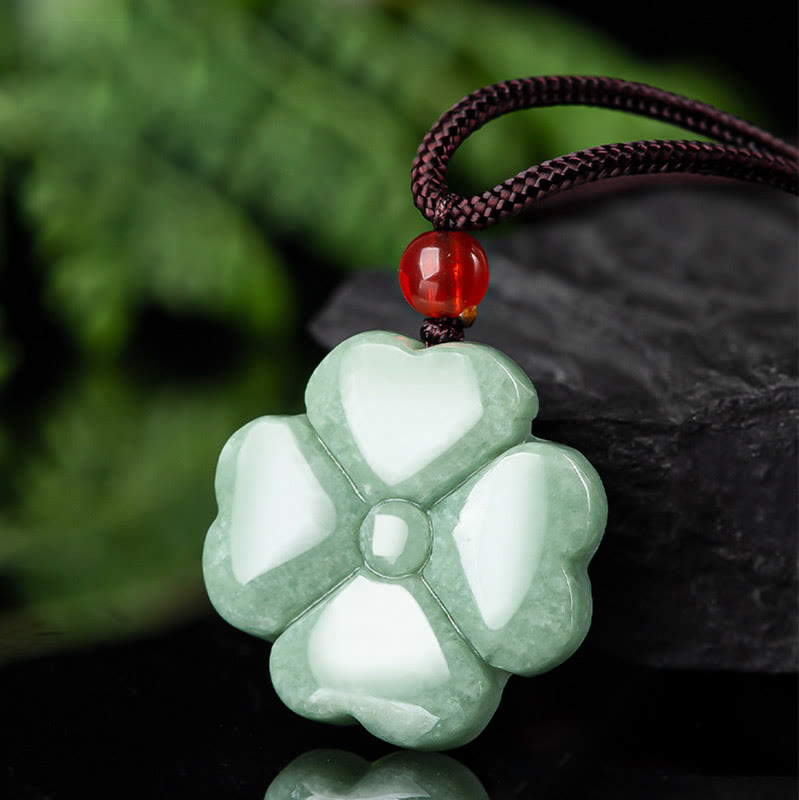 Buddha Stones Natural Lucky Four Leaf Clover Jade Prosperity Necklace Pendant - image 2