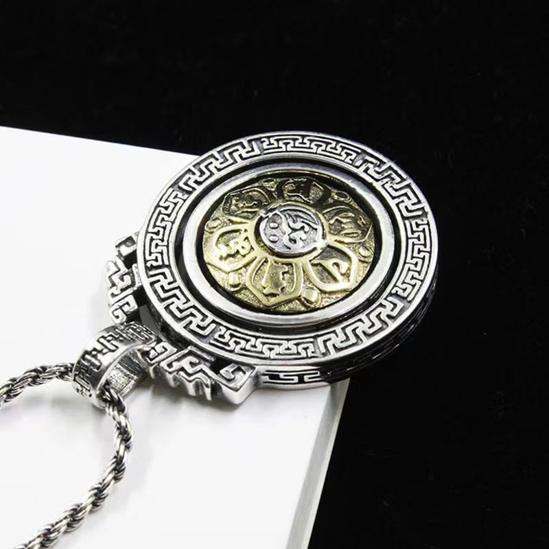 Buddha Stones Tibetan Om Mani Padme Hum Double Dorje Vajra Rotatable Purity Peace Necklace Pendant - image 1