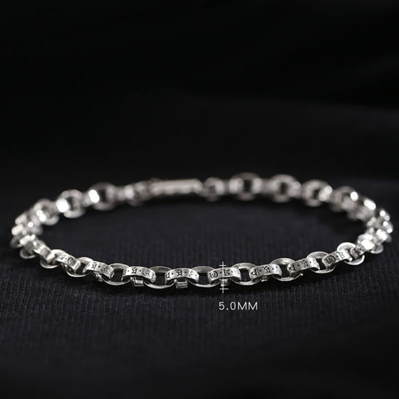 Buddha Stones 925 Sterling Silver Om Mani Padme Hum Carved Design Creativity Metal Bracelet - image 15