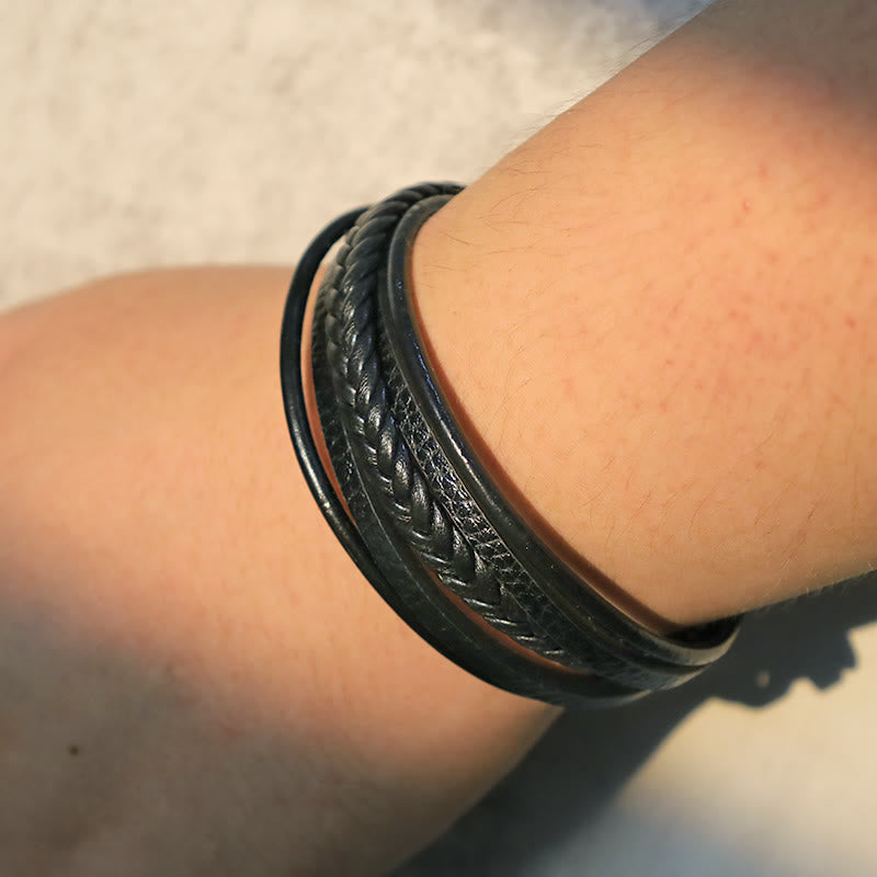 Buddha Stones Natural Lava Rock Black Onyx Bead Leather Bracelet - image 15