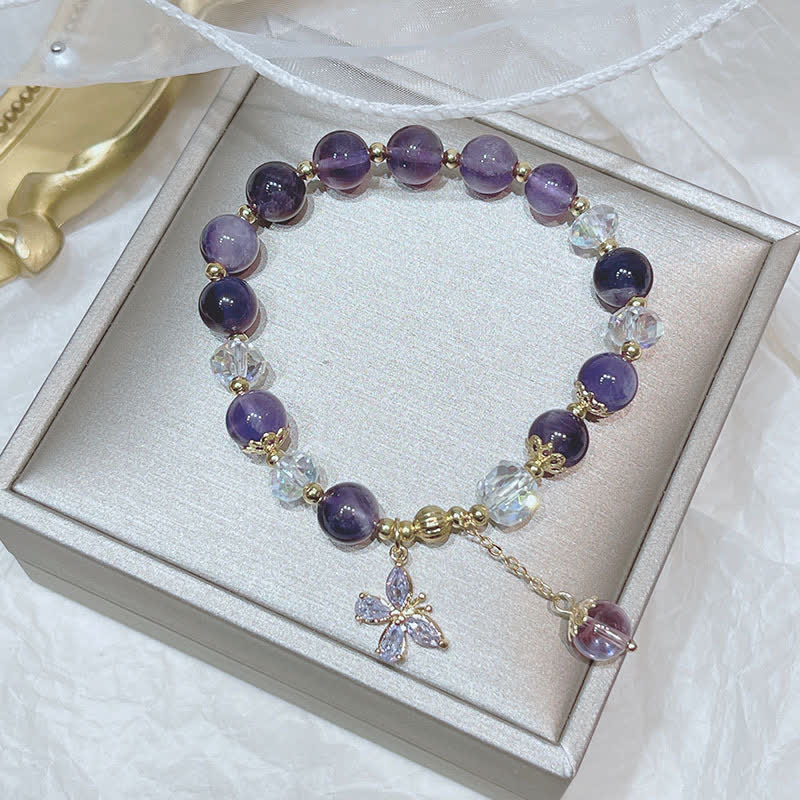 Buddha Stones Natural Amethyst Crystal Spiritual Butterfly Charm Bracelet - image 14