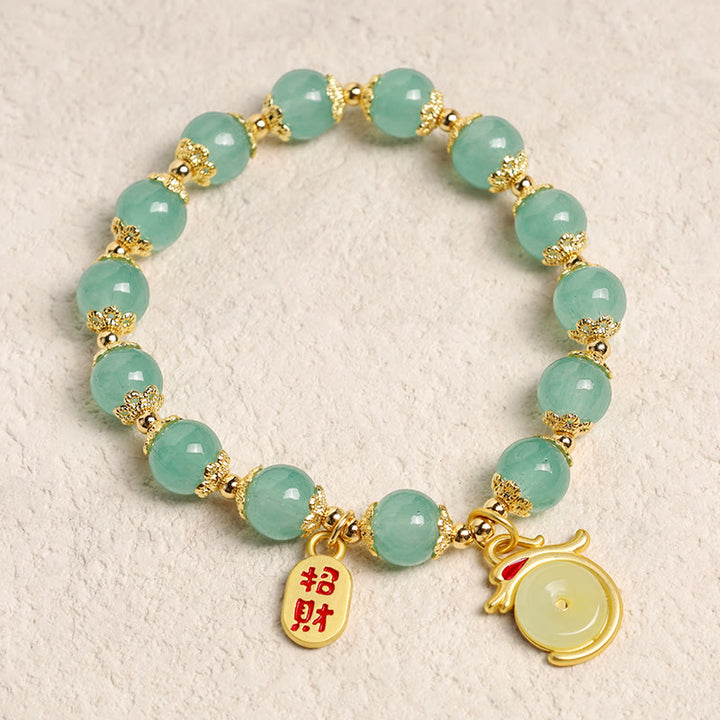 Buddha Stones Year of the Dragon Red Agate Green Aventurine Peace Buckle Fu Character Lucky Fortune Bracelet - image 3