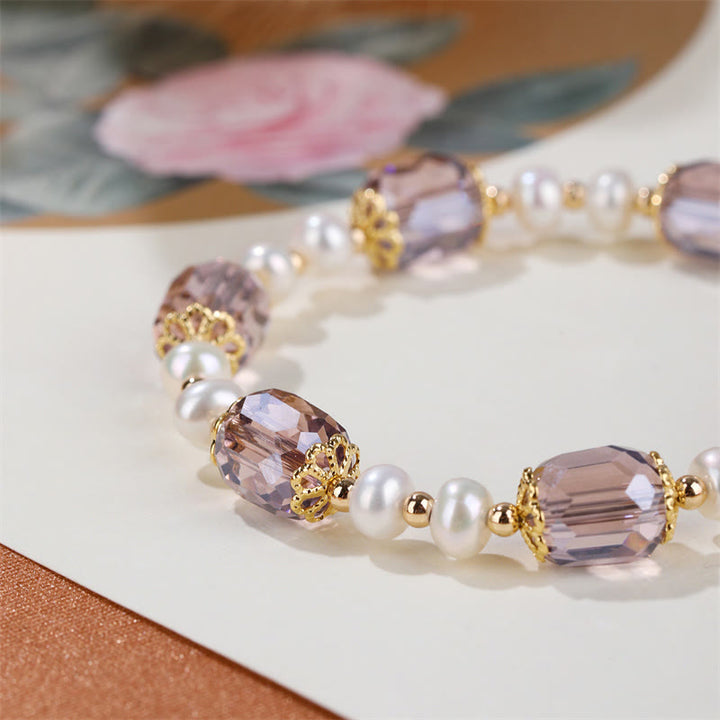 Buddha Stones Natural Amethyst Pearl Peace Healing Chain Bracelet - image 5