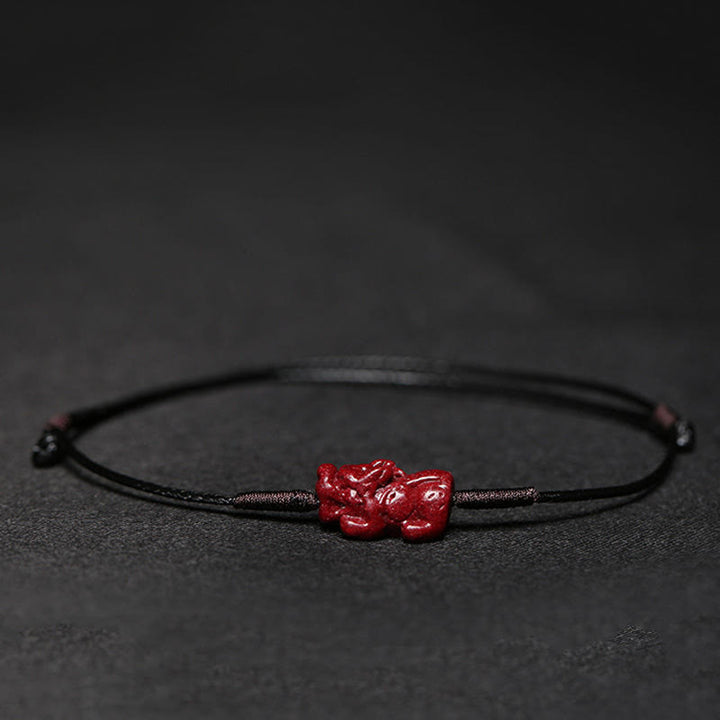 Buddha Stones Handmade Plum Blossom Four Leaf Clover PiXiu Lotus Koi Fish Cinnabar Blessing Braid Bracelet - Black(Wrist Circumference 14-19cm) - Pixiu - image 20