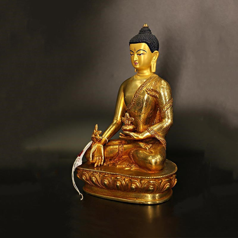 Buddha Stones Buddha Shakyamuni Medicine Buddha Compassion Copper Gold Plated Statue Decoration - image 5