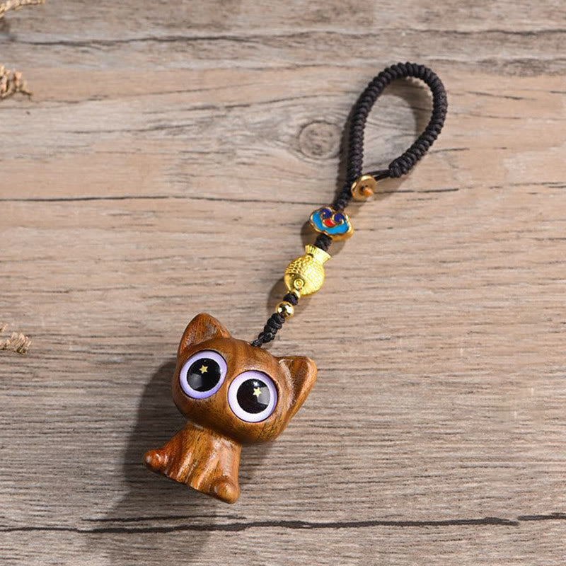 Buddha Stones Green Sandalwood Lucky Cat Koi Fish Cure Key Chain Phone Hanging Decoration - Green Sandalwood Cat Key Chain - image 9