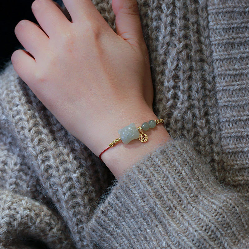 Buddha Stones Chinese Zodiac Tiger Jade Prosperity Red String Bracelet - image 1