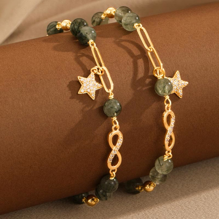 Buddha Stones 14k Gold Plated Copper Green Rutilated Quartz Möbius Loop Eternal Love Star Protection Bracelet - image 4