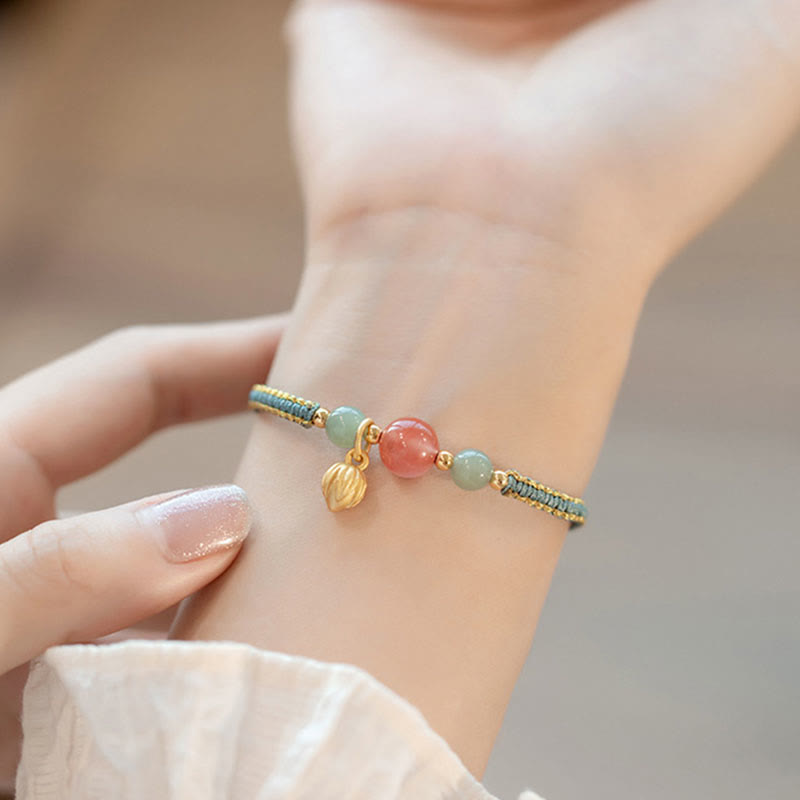 Buddha Stones Red Agate Jade Lotus Confidence Calm String Bracelet - image 8