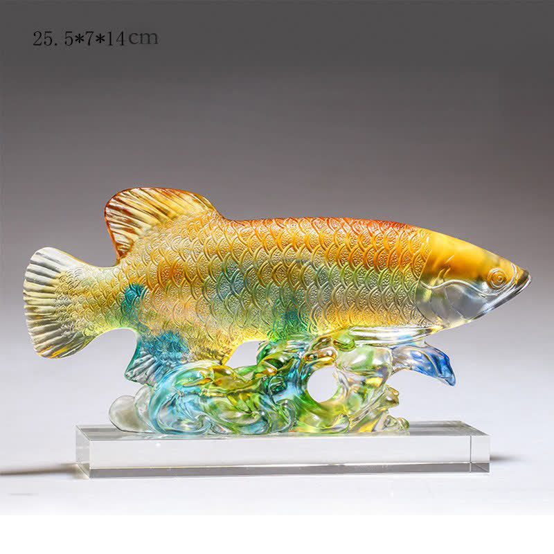 Buddha Stones Handmade Liuli Crystal Koi Fish Art Piece Luck Home Office Decoration - Medium Colorful&Base - image 6