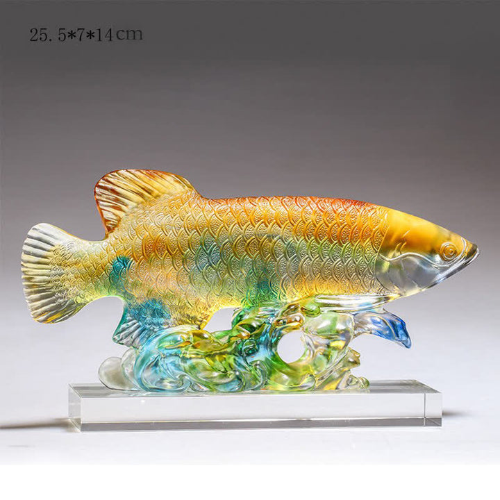 Buddha Stones Handmade Liuli Crystal Koi Fish Art Piece Luck Home Office Decoration - Medium Colorful&Base - image 6
