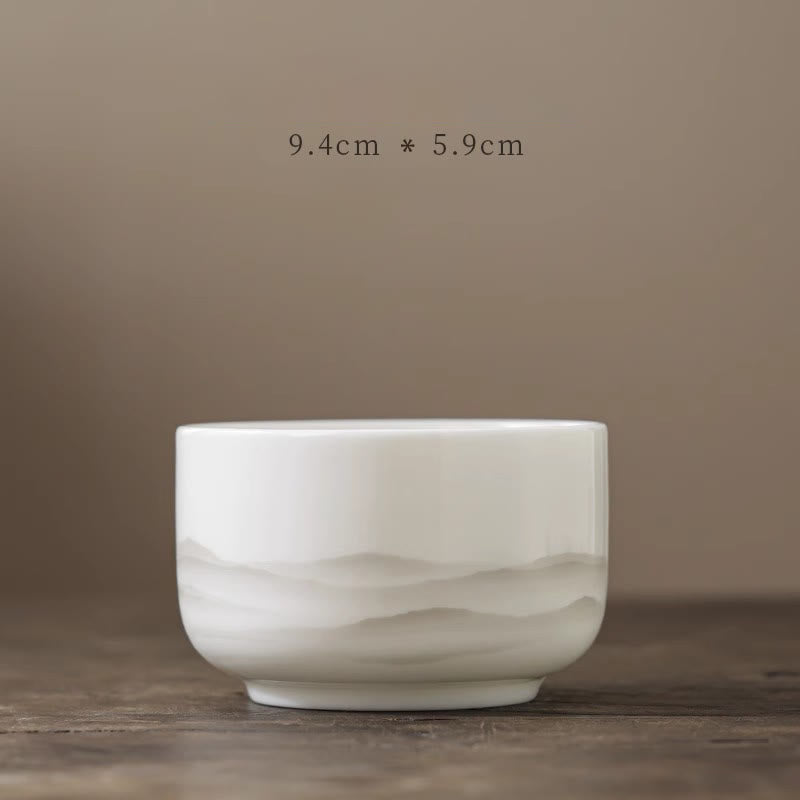 Buddha Stones Vintage Ink Painting Mountain White Porcelain Ceramic Gaiwan Sancai Teacup Kung Fu Tea Cup And Saucer With Lid Tea Utensil Teapot - Cup 9.4cm*5.9cm*275ml - image 20
