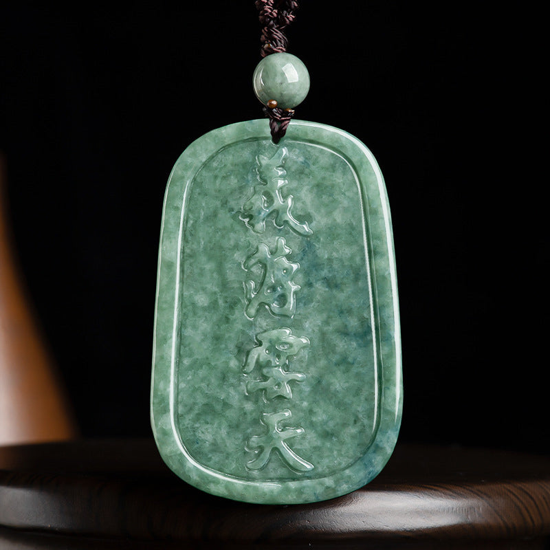 Natural Jade Guan Gong Amulet Wealth Necklace Pendant - image 7