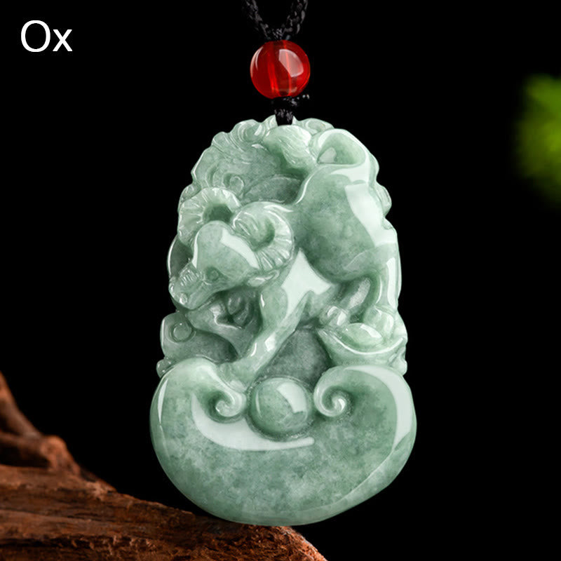 Buddha Stones Natural Green Jade 12 Chinese Zodiac Luck Prosperity Necklace Pendant - Ox - image 11