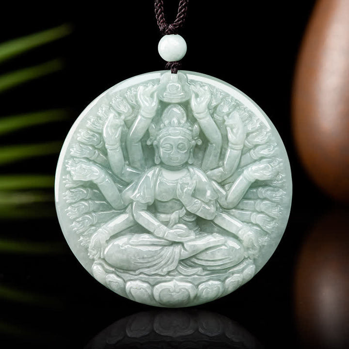 Buddha Stones Thousand-Hand Kwan Yin Avalokitesvara Jade Blessing String Necklace Pendant - image 5