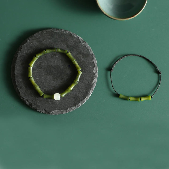 Buddha Stones Green Bamboo Jade Pattern Luck Abundance Bracelet - image 10