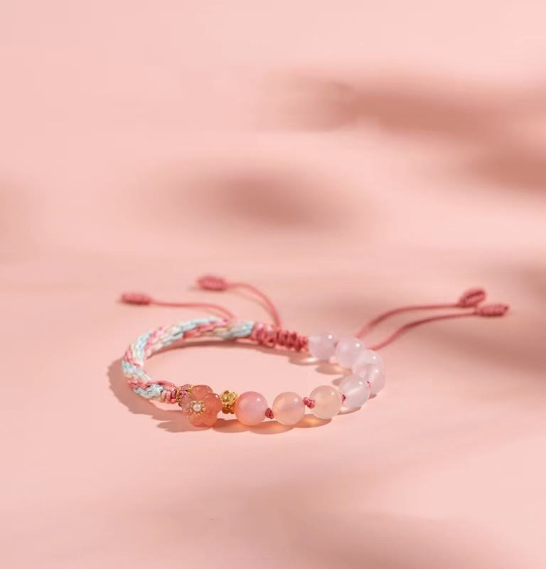 Buddha Stones Natural Gradient Agate Reincarnation Knot Peach Blossom Wealth Luck Handmade String Bracelet - Colorful Rope(Wrist Circumference 15-18cm) - image 0